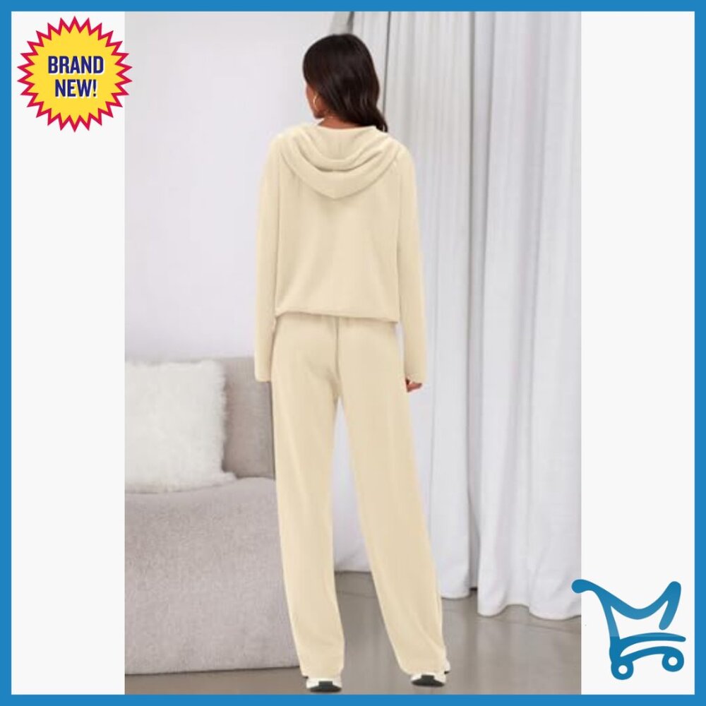 Oversized V-Neck Hoodie Wide Leg Sweatpants 2-Piece Set Medium - Picture 5 of 7